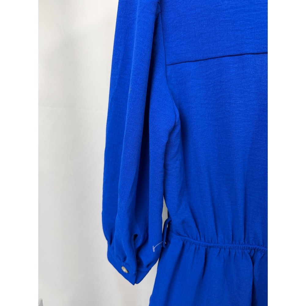 Monteau Los Angeles Royal Blue Wrap Front Romper 3/4 Puff Sleeve Small - Picture 6 of 15